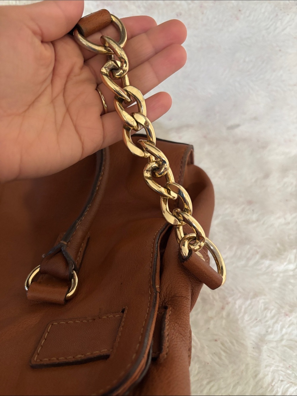 Michael Kors Cognac Leather Satchel with Gold Hardware - Picture 10 of 11